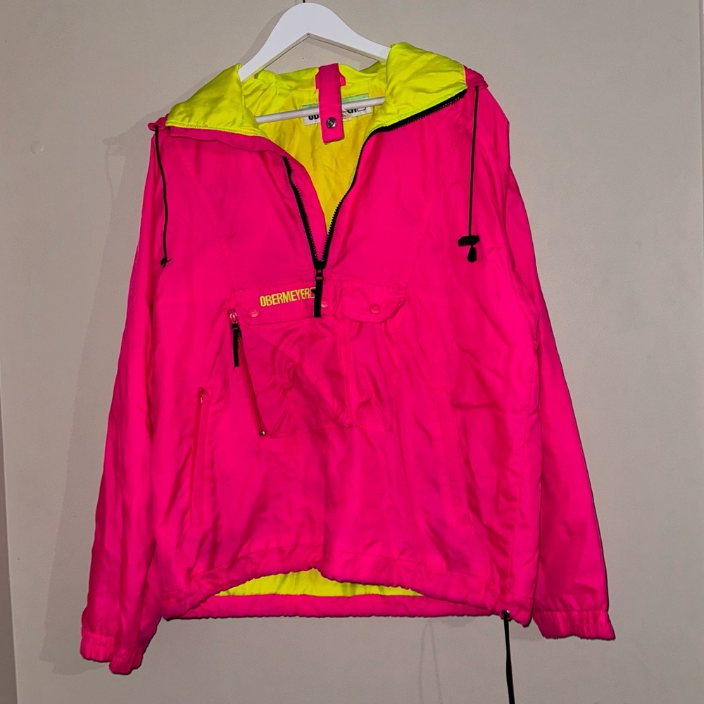 Vintage Obermeyer Men’s Caribou Style Jacket Hot Pink and Yellow M Pre-Owned